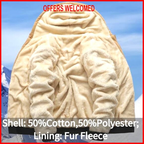 Men's Thermal Fleece Jacket Heavyweight Winter Hooded Cape Coat - Picture 2 of 7